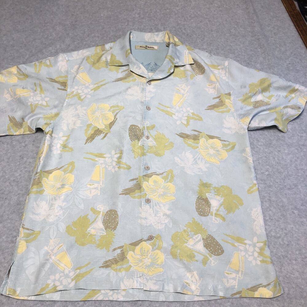 Tommy Bahama Shirt Mens Large Floral Hawaiian Tropical Silk Camp Boat Drinks